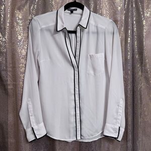Express White Black Minimalist Button Down Portofino Blouse Top XS